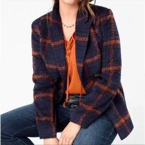 CABI CHECKMATE BLUE ORANGE PLAID DOUBLE BREASTED JACKET WOMENS SMALL STYLE 3736
